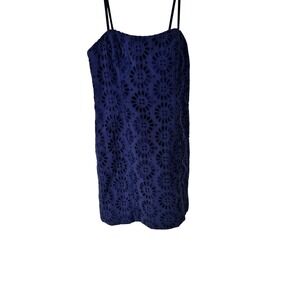 Lilly Pulitzer Navy Blue Eyelet Mini Dress Tie Back Lace Cotton Size 2